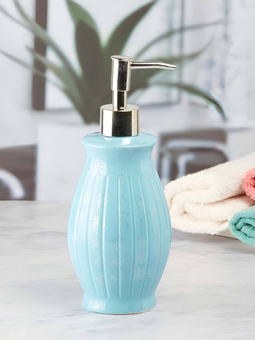 Kookee Blue Ceramic Striped Soap Dispenser