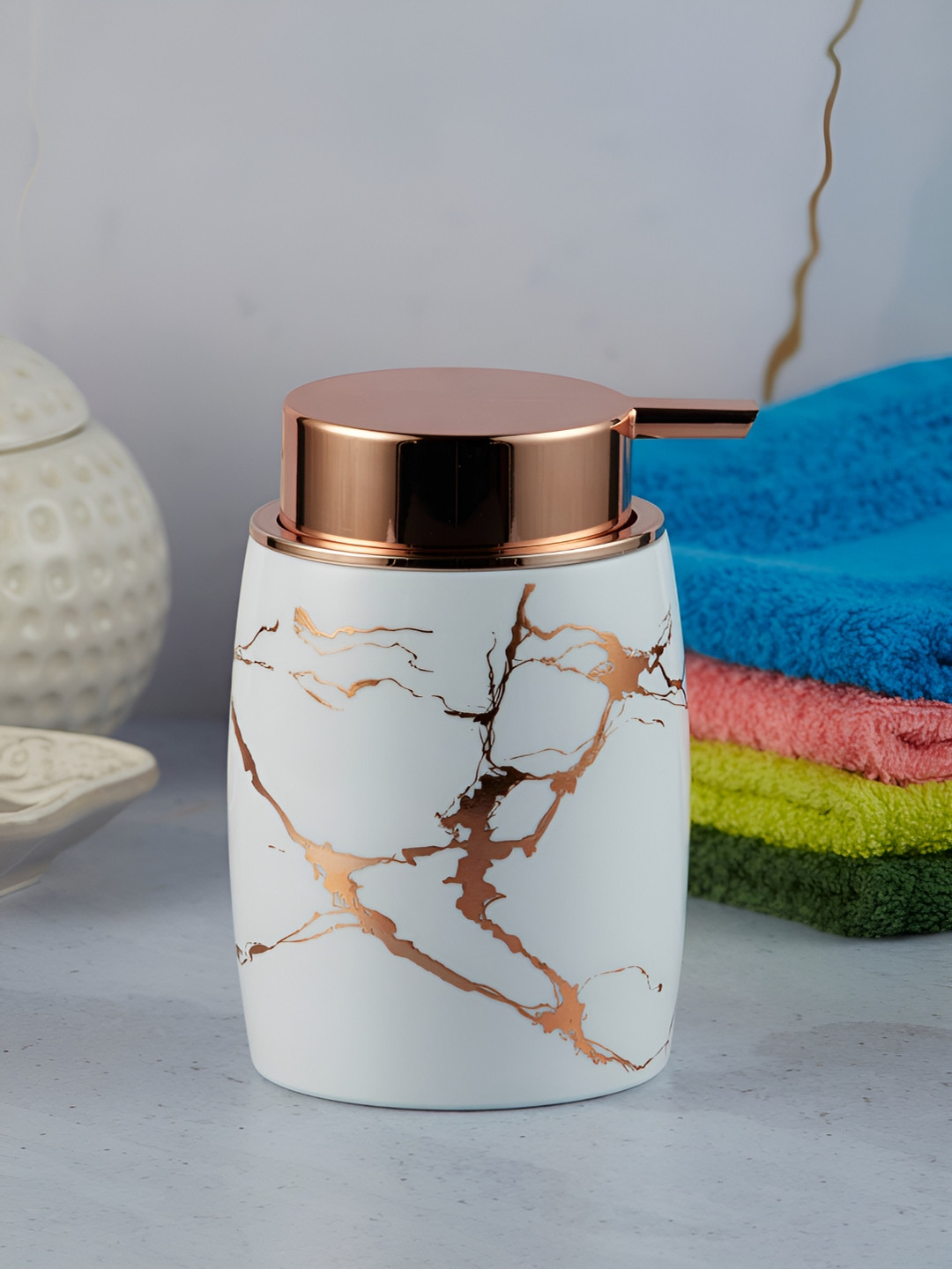 Kookee White Abstract Printed Soap Dispenser