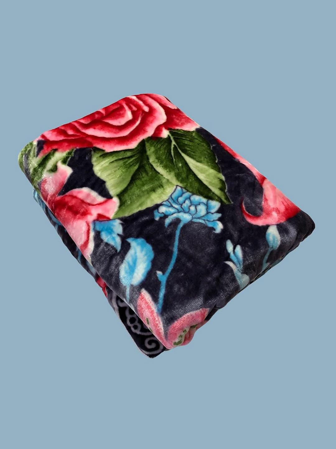 Signature Blue & Red Floral Mink Heavy Winter Single Bed Blanket