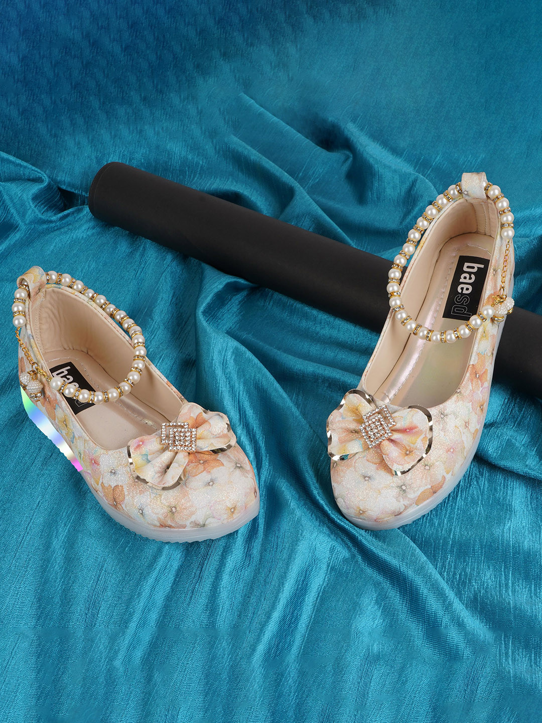 BAESD Girls Embellished Printed Party Ballerinas With Bows & LED Lights