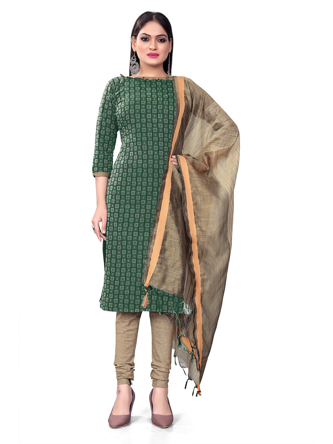 KALINI Geometric Woven Design Unstitched Dress Material