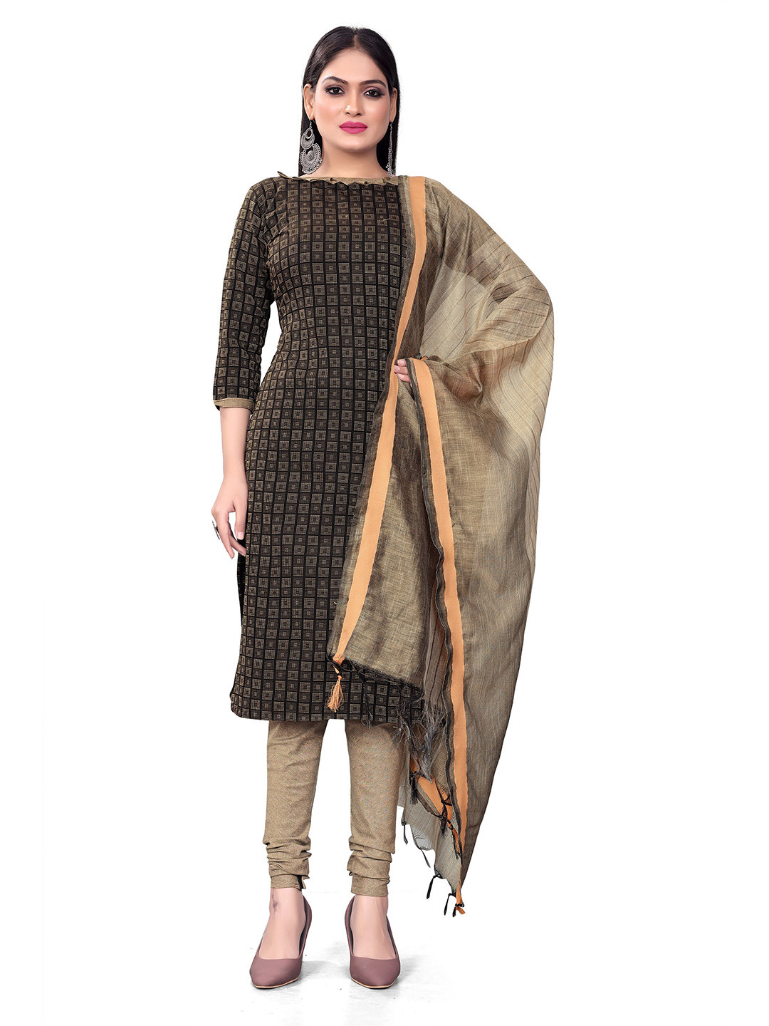 KALINI Geometric Woven Design Unstitched Dress Material