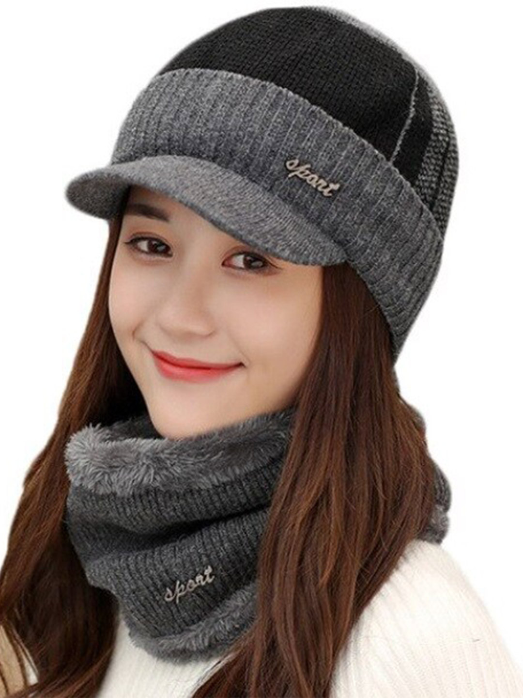 Alexvyan Women Patterned Thermal Soft Knitted Warm Winter Woolen Cap & Neck Scarf
