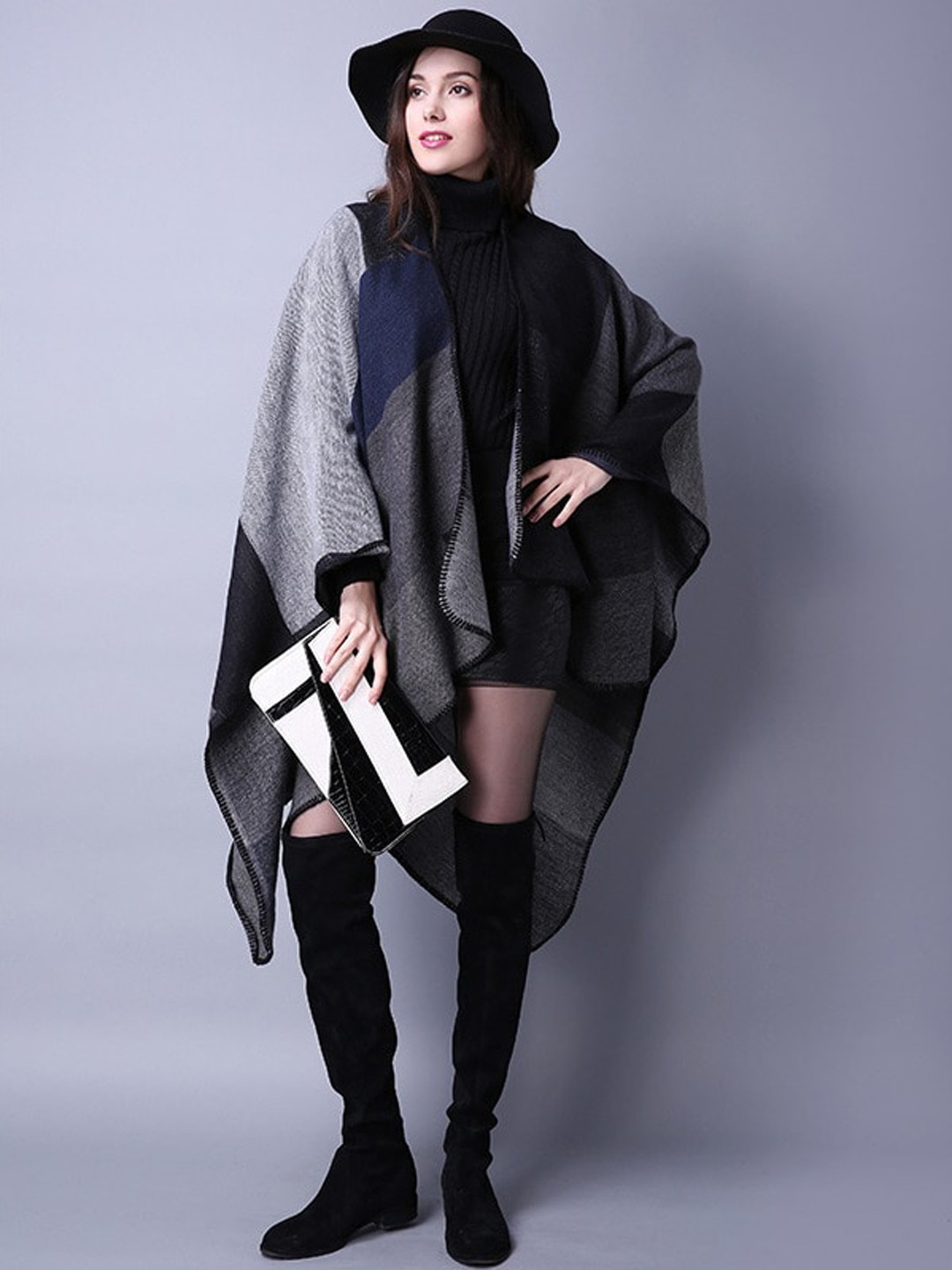 Alexvyan Checked Acrylic Asymmetric Open Front Longline Shrug