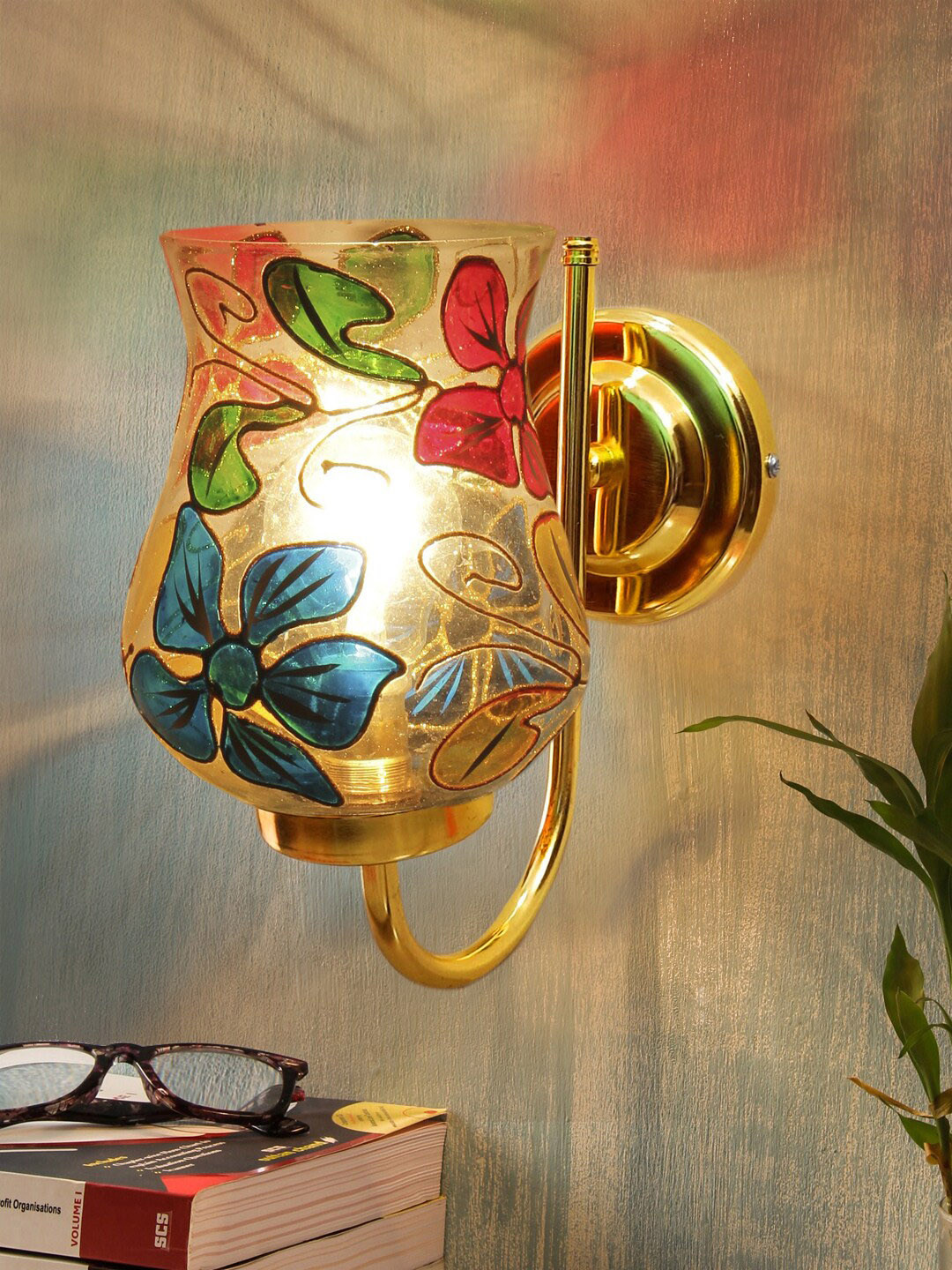 Devansh Transparent & Blue Textured Mosiac Glass Wall Lamp