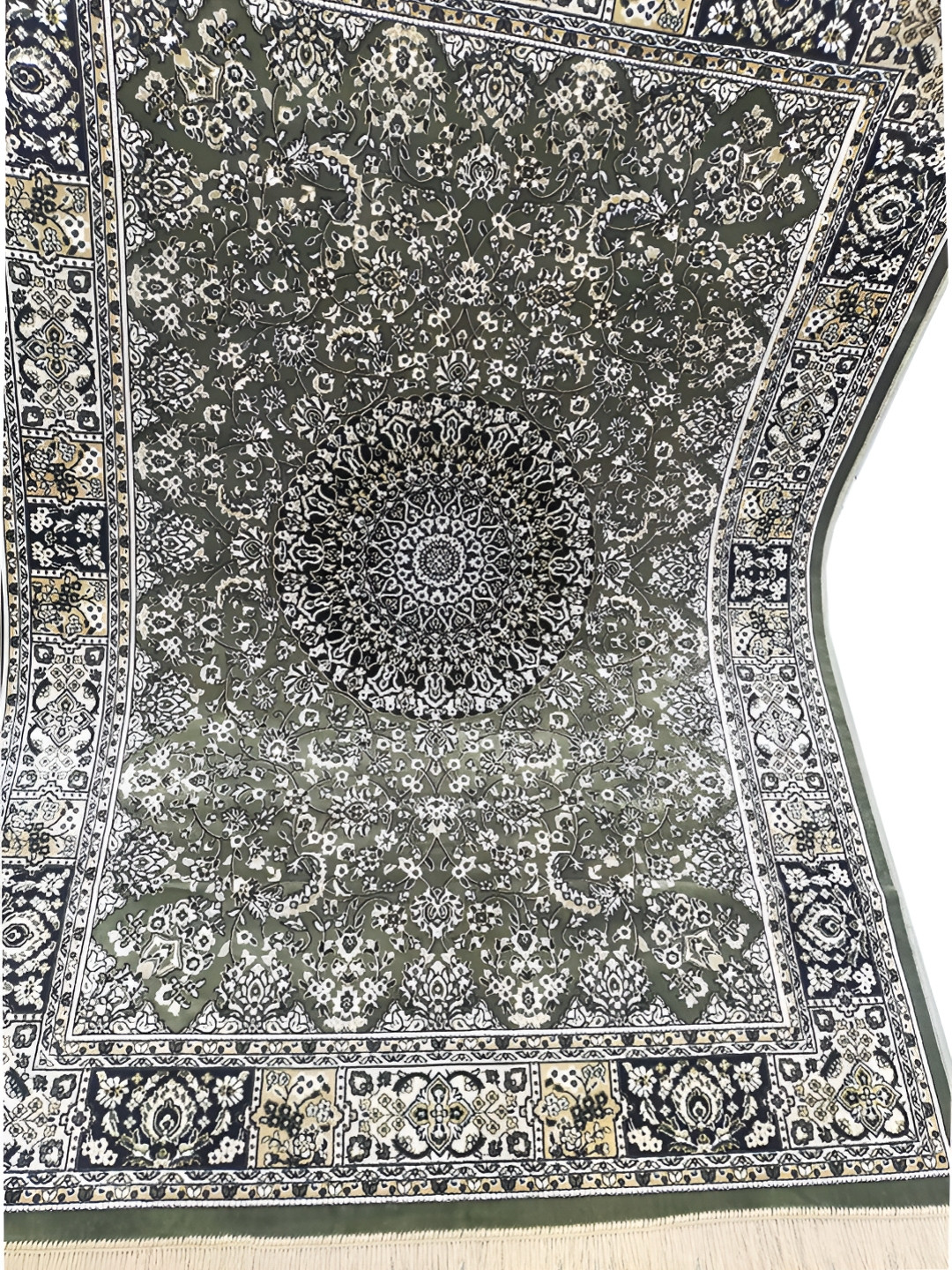 SANA CARPET Grey & White Ethnic Motifs Cotton Carpet