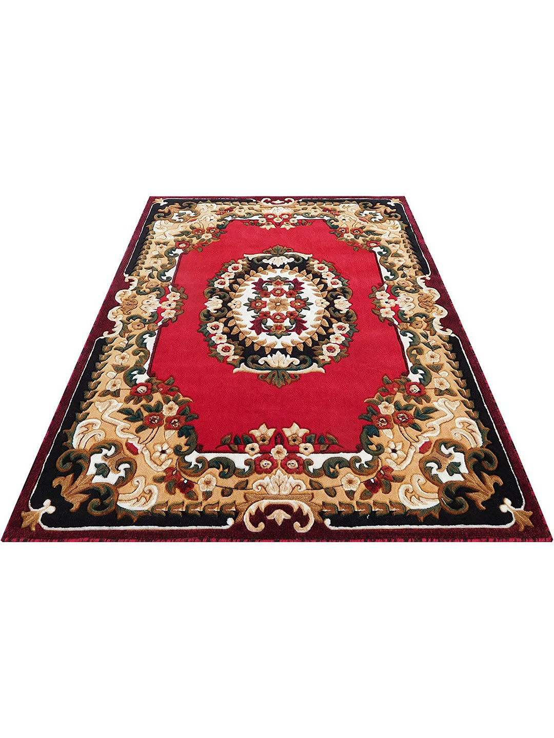 SANA CARPET Red & White Ethnic Motifs Cotton Carpet