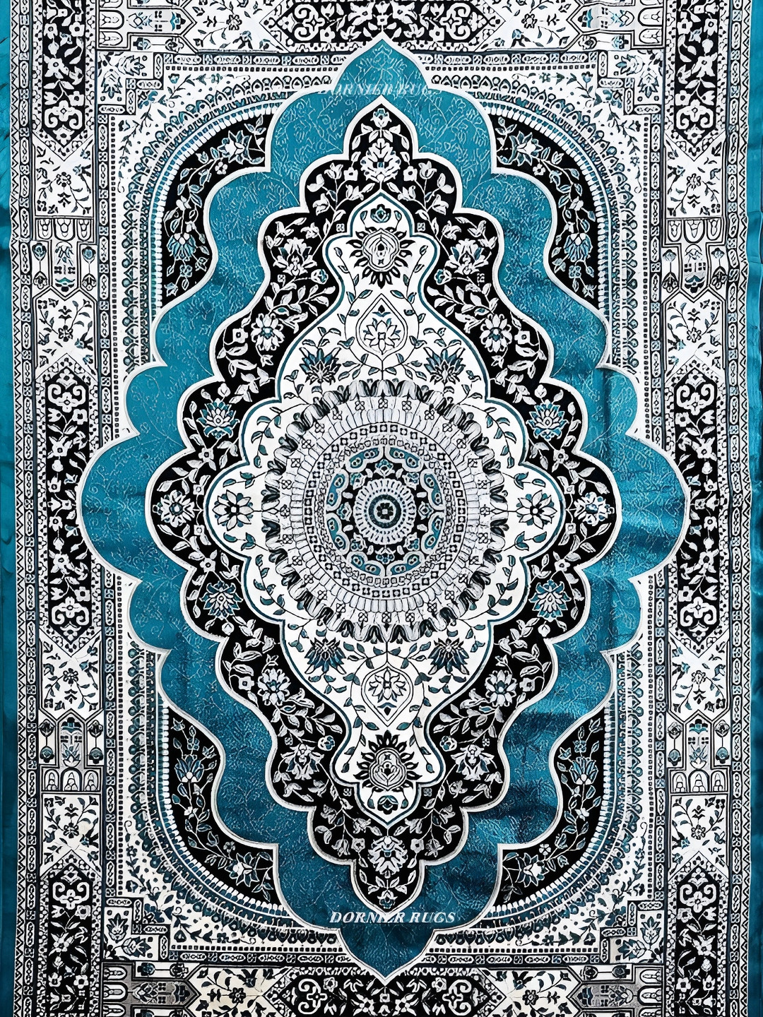 SANA CARPET Teal & White Ethnic Motifs Cotton Carpet