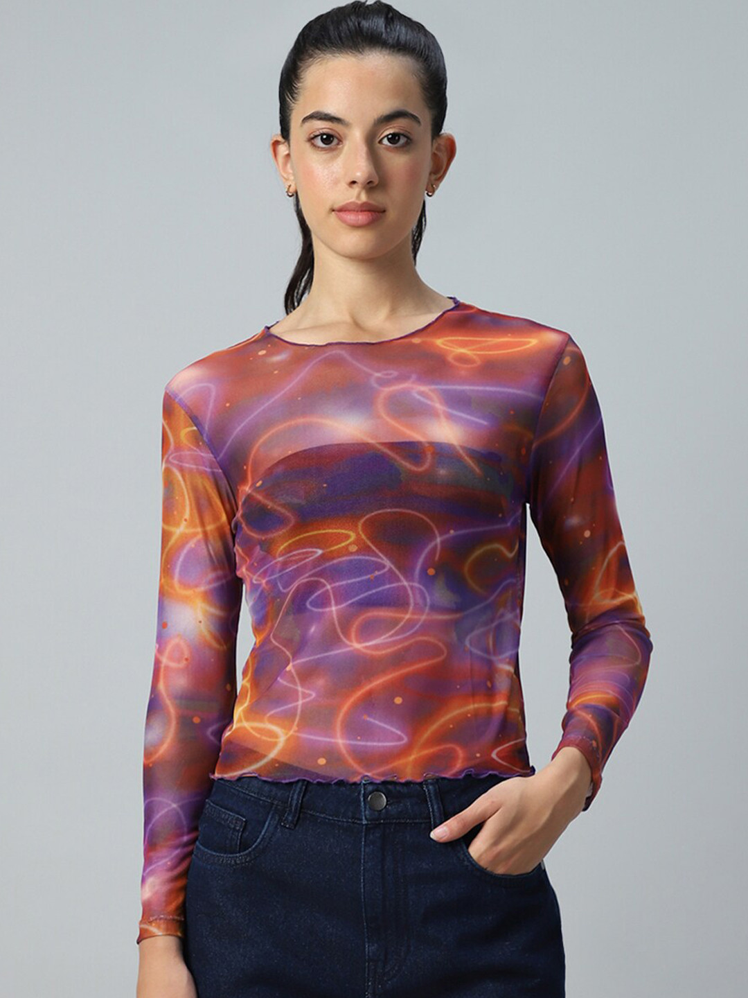 Bewakoof Air 1.0 Women Multicolor All Over Printed Slim Fit Short Top