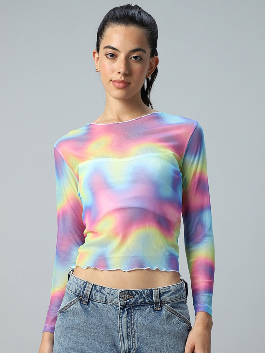Bewakoof Air 1.0 Women Multicolor Tie & Dye Slim Fit Short Top