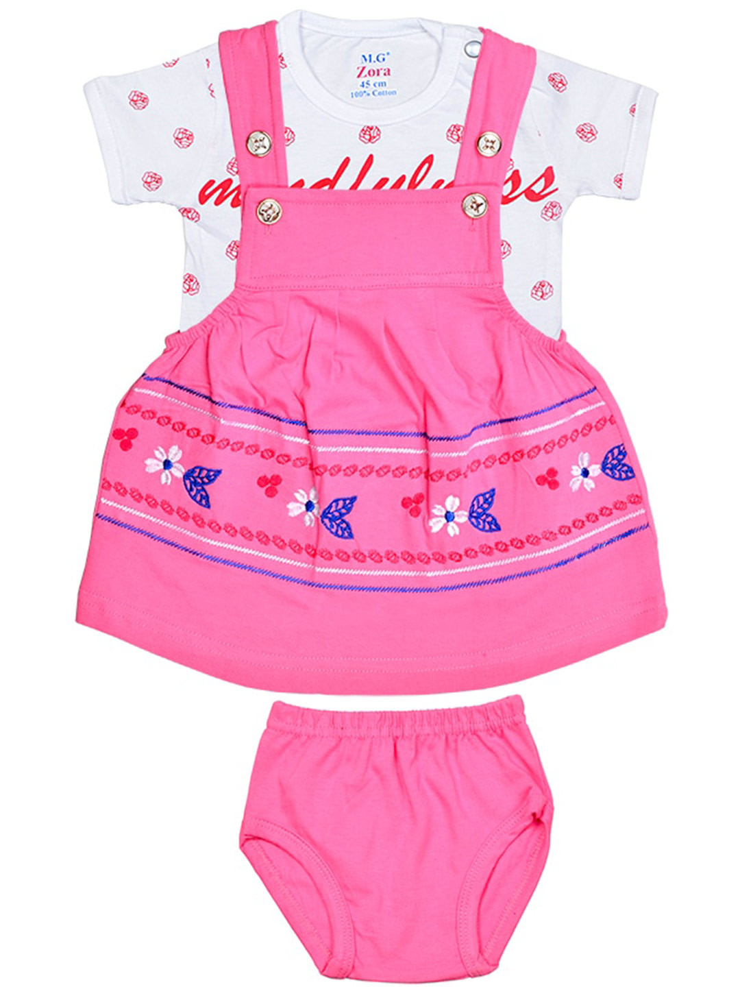 BAESD Printed Pure Cotton Pinafore Dress With T-shirt & Brief