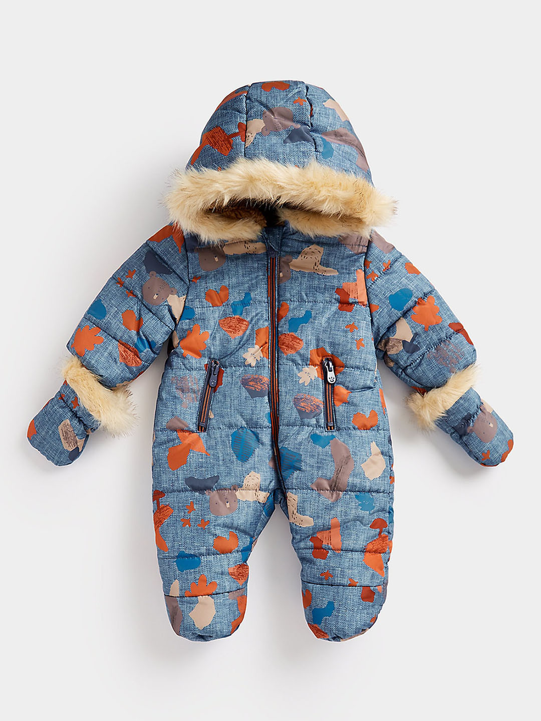 mothercare Infant Kids Abstract Printed Pure Cotton Hooded Snowsuit