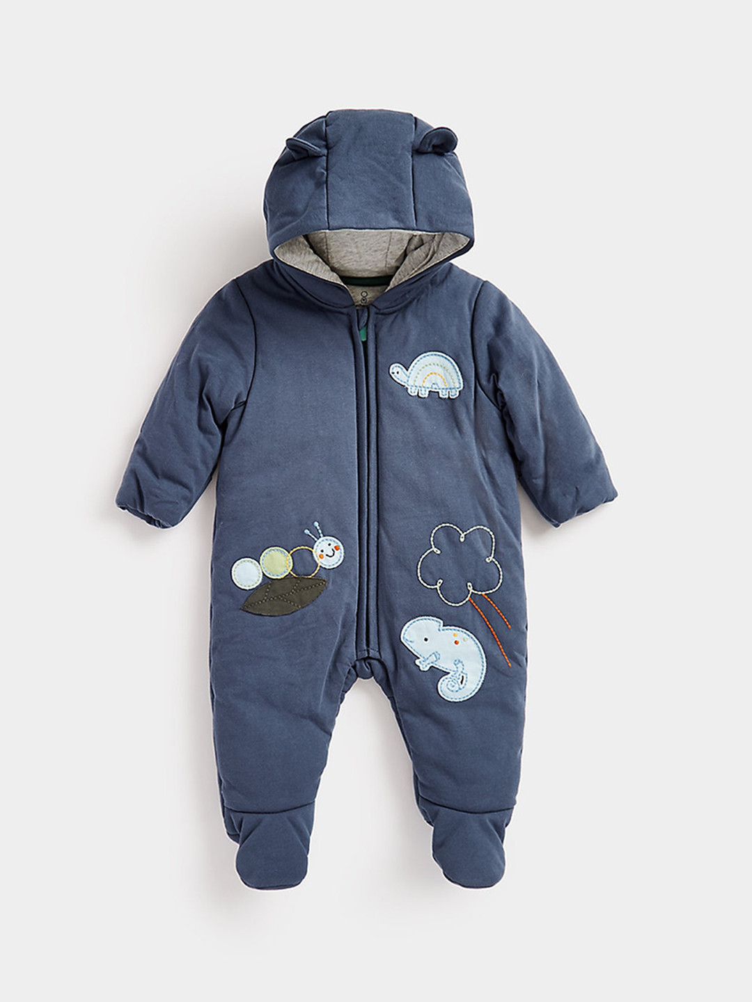mothercare Infant Kids Patched Pure Cotton Hooded Snowsuit
