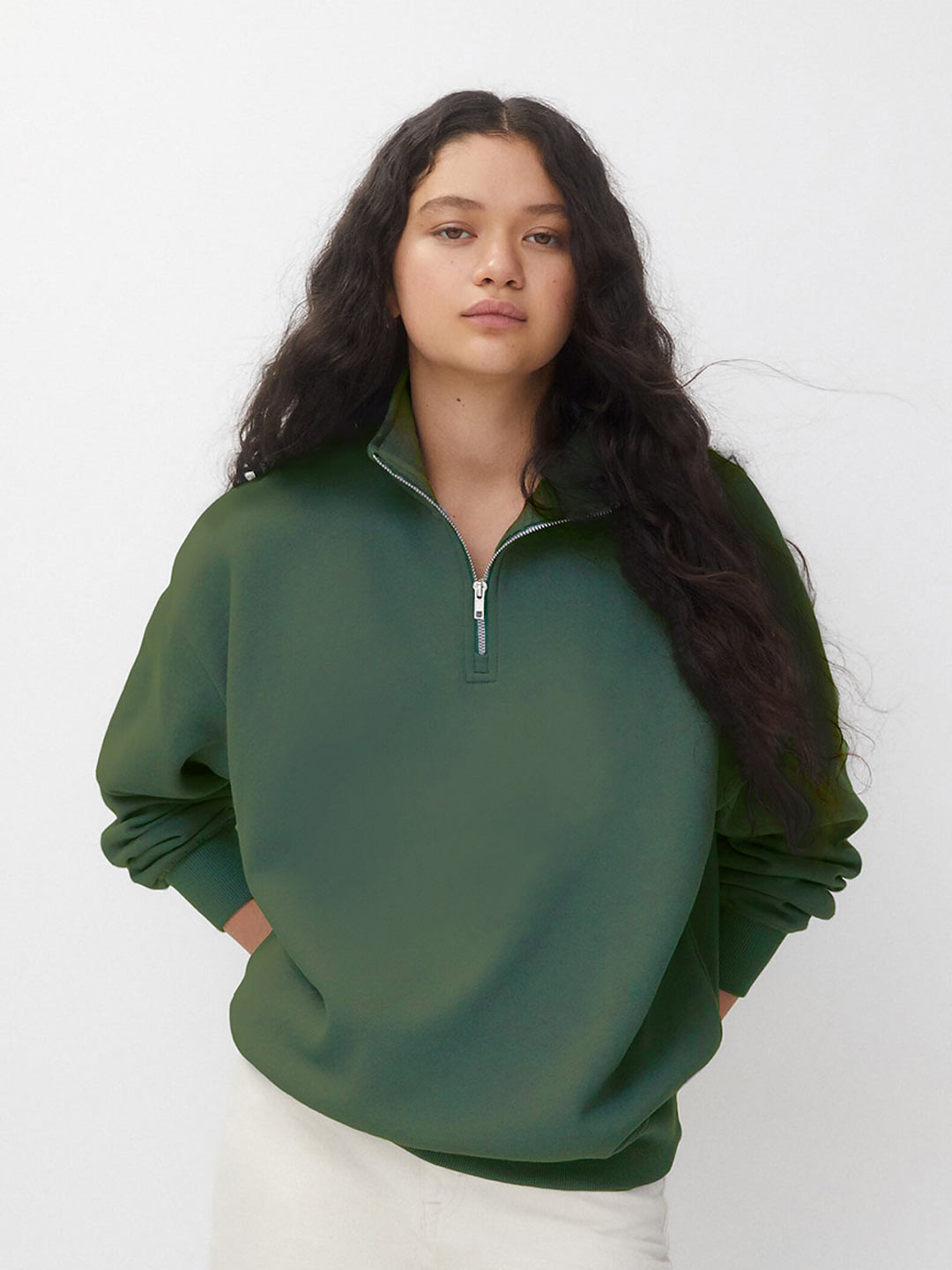 MISCHIEF MONKEY Mock Collar Cotton Fleece Pullover Sweatshirt