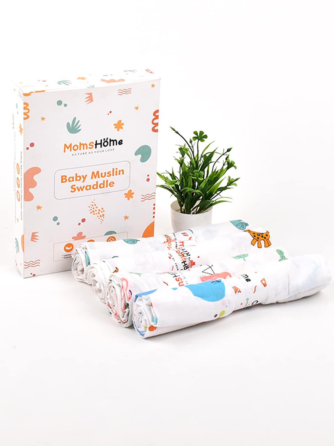 Moms Home Infant Kids Pack of 4 Conversational Printed Organic Cotton Muslin Swaddles
