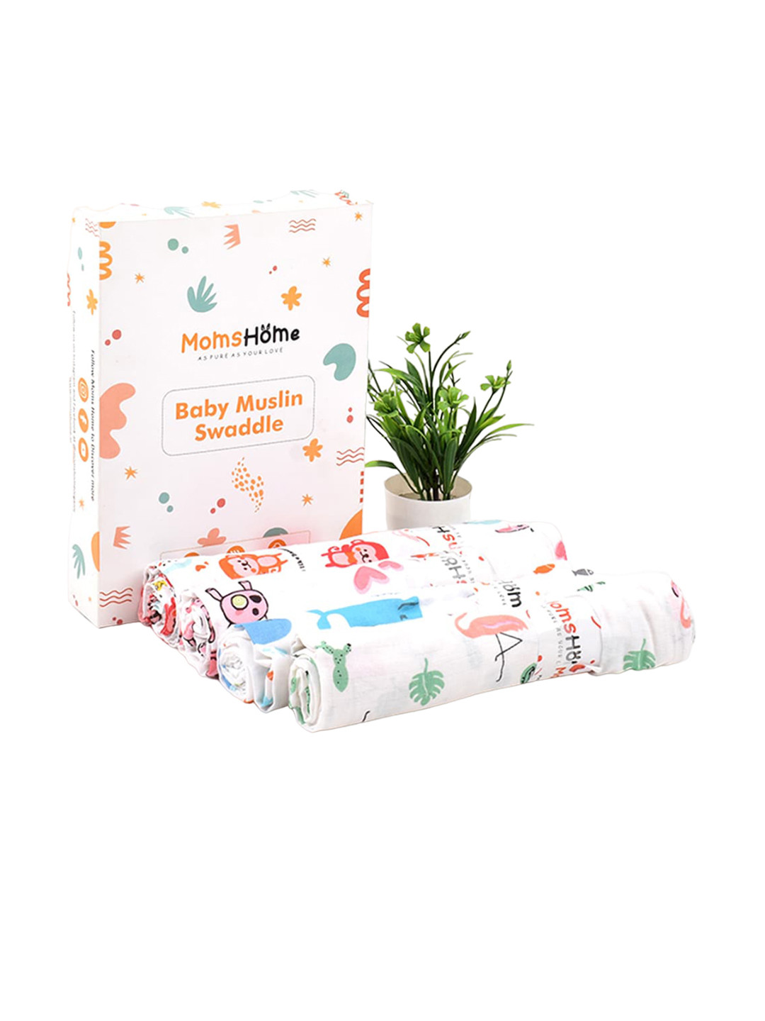 Moms Home Infant Kids Set of 4 Organic Cotton Muslin Swaddle Gift Set