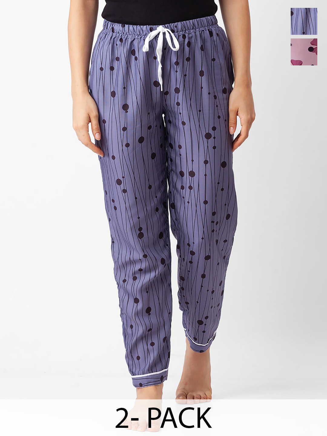 NOIRA Women Pack of 2 Printed Mid-Rise Straight Fit Lounge Pants