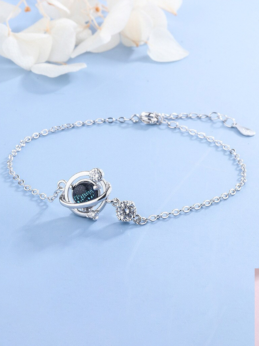 MYKI Silver-Plated Cubic Zirconia Studded Link Bracelet