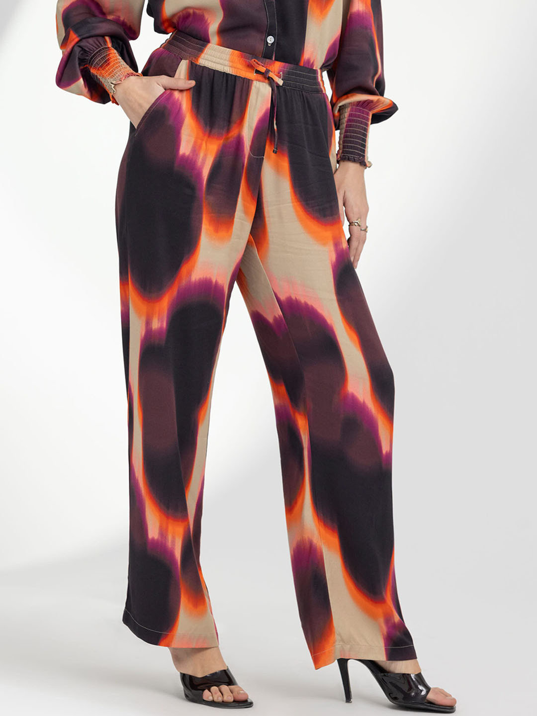 B.Copenhagen Women Abstract Printed High Rise Loose Fit Parallel Trousers