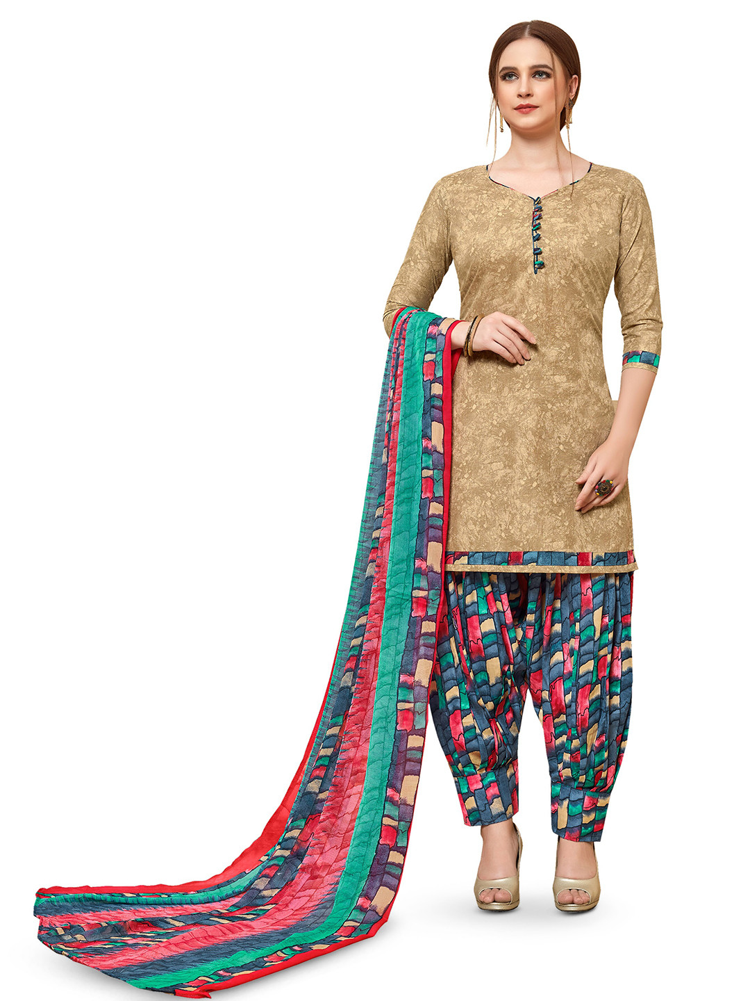 MANVAA Abstract Printed Pure Cotton Unstitched Dress Material
