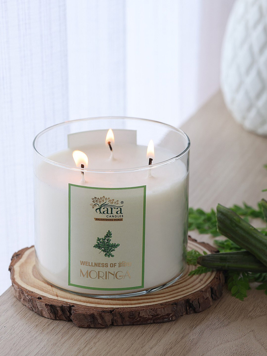 Tara Enlightening World Clear Glass with Chrome Finish Lid 3 Wick Moringa Jar Candles