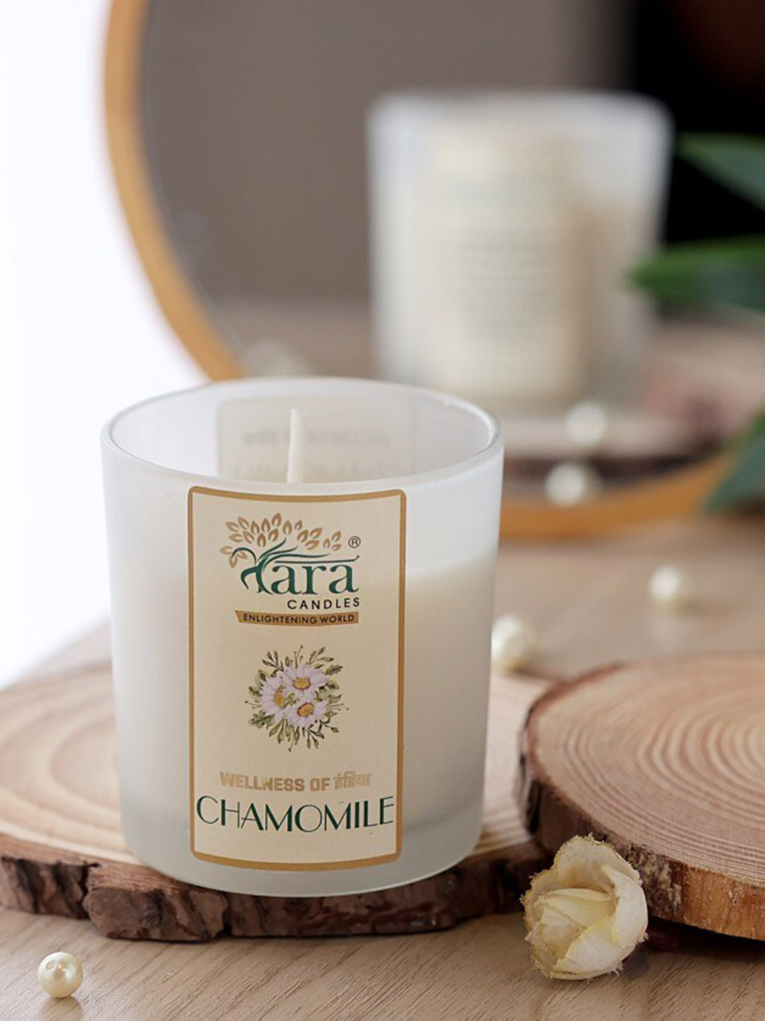 Tara Enlightening World Frosted Glass with Wooden Lid Lead-Free Wick Chamoline Jar Candles