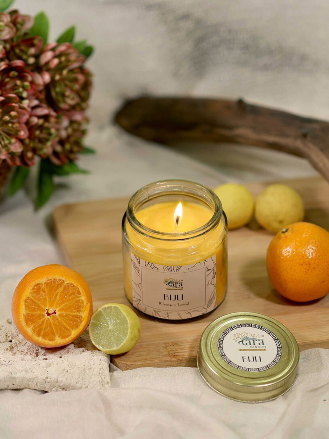 Tara Enlightening World Bijali Container Screw lid Orange, Lemon Solid Jar Candles