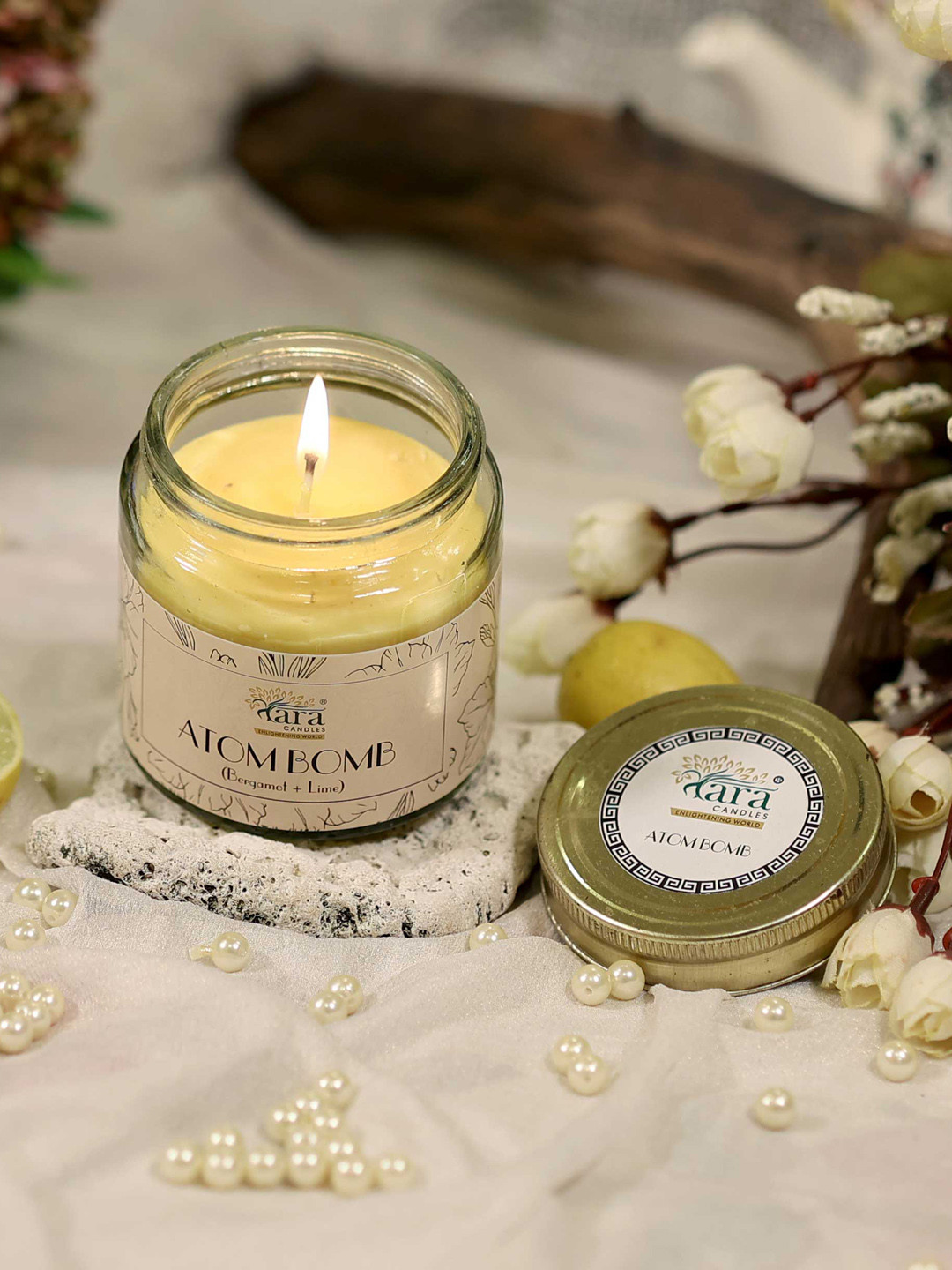 Tara Enlightening World AtomBomb Container Screw lid Lead-Free Wick Bargamot, Line Jar Candles