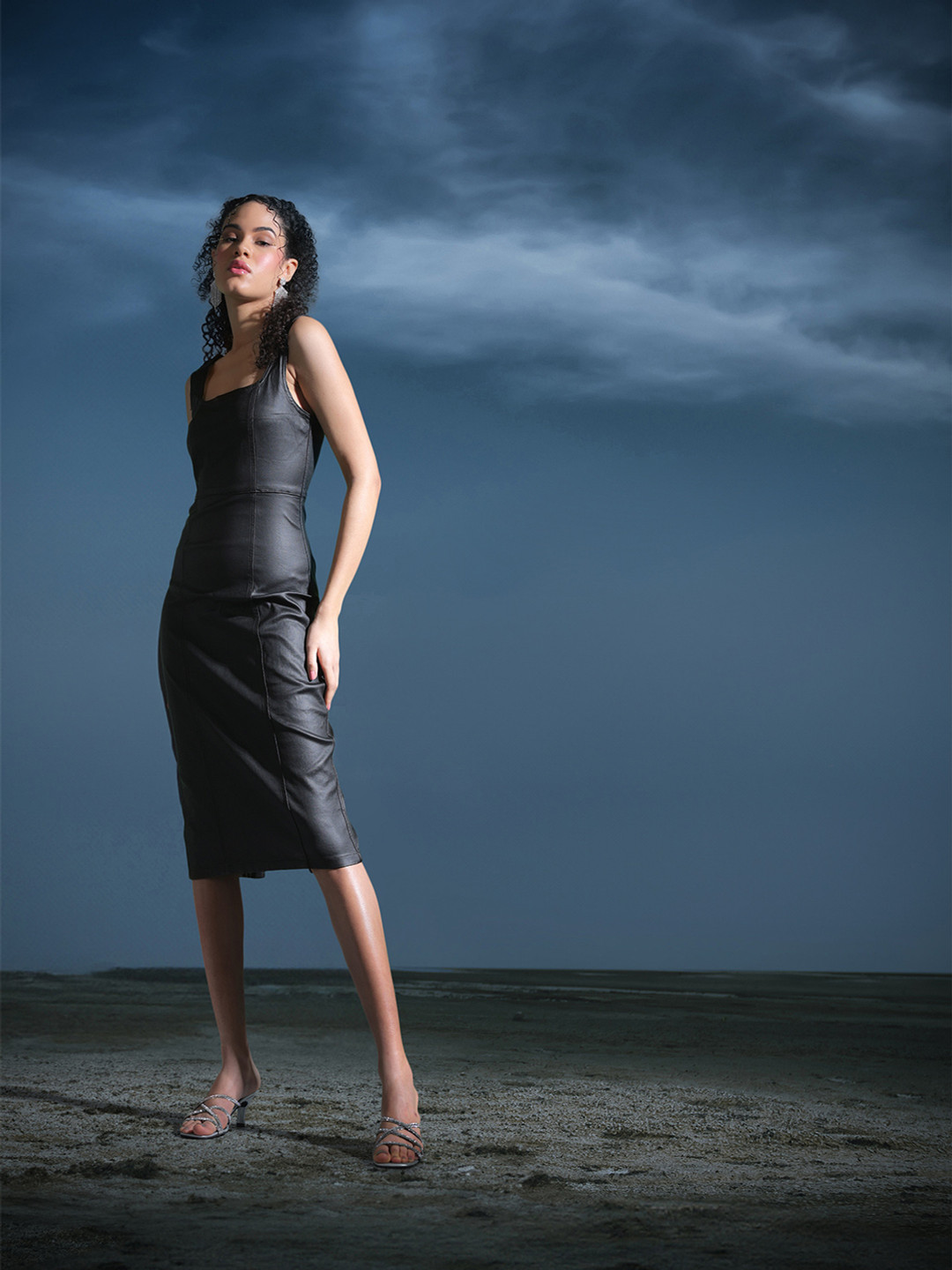 NEXT Faux Leather Sheath Midi Dress