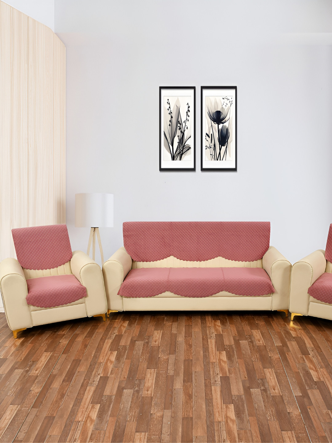 hargunz Pink 6 Pieces Velvet Sofa Cover