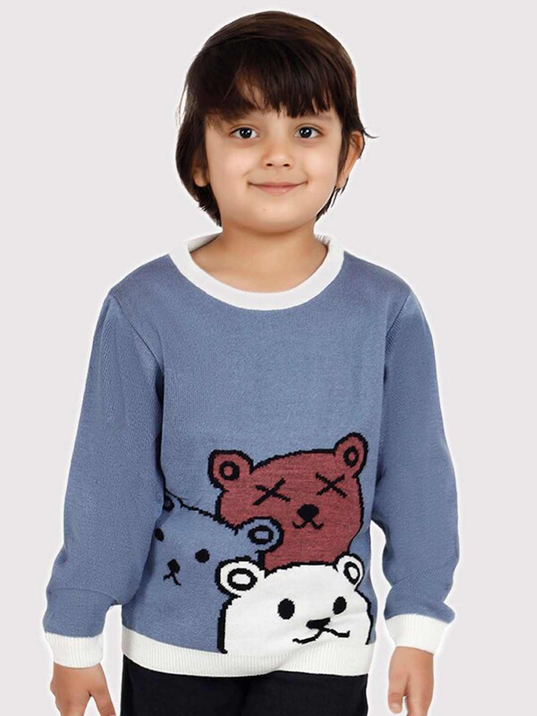 JoE Hazel Boys Grizzly Bear Graphic Printed Ribbed Acrylic Pullover