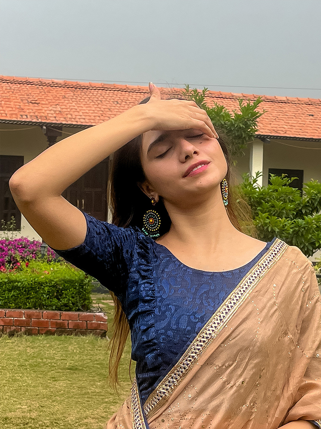 Bindigasm's Advi Paisley Woven Design Puff Sleeves Ruffles Jacquard Stretchable Blouse