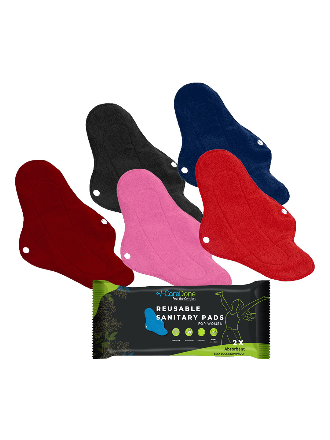 CareDone Set Of 5 Reusable Very Absorbent Cloth Sanitary Pads