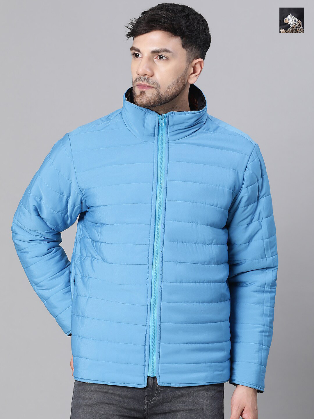 Oxolloxo Conversational Printed Long Sleeves Reversible Cycling Puffer Jacket