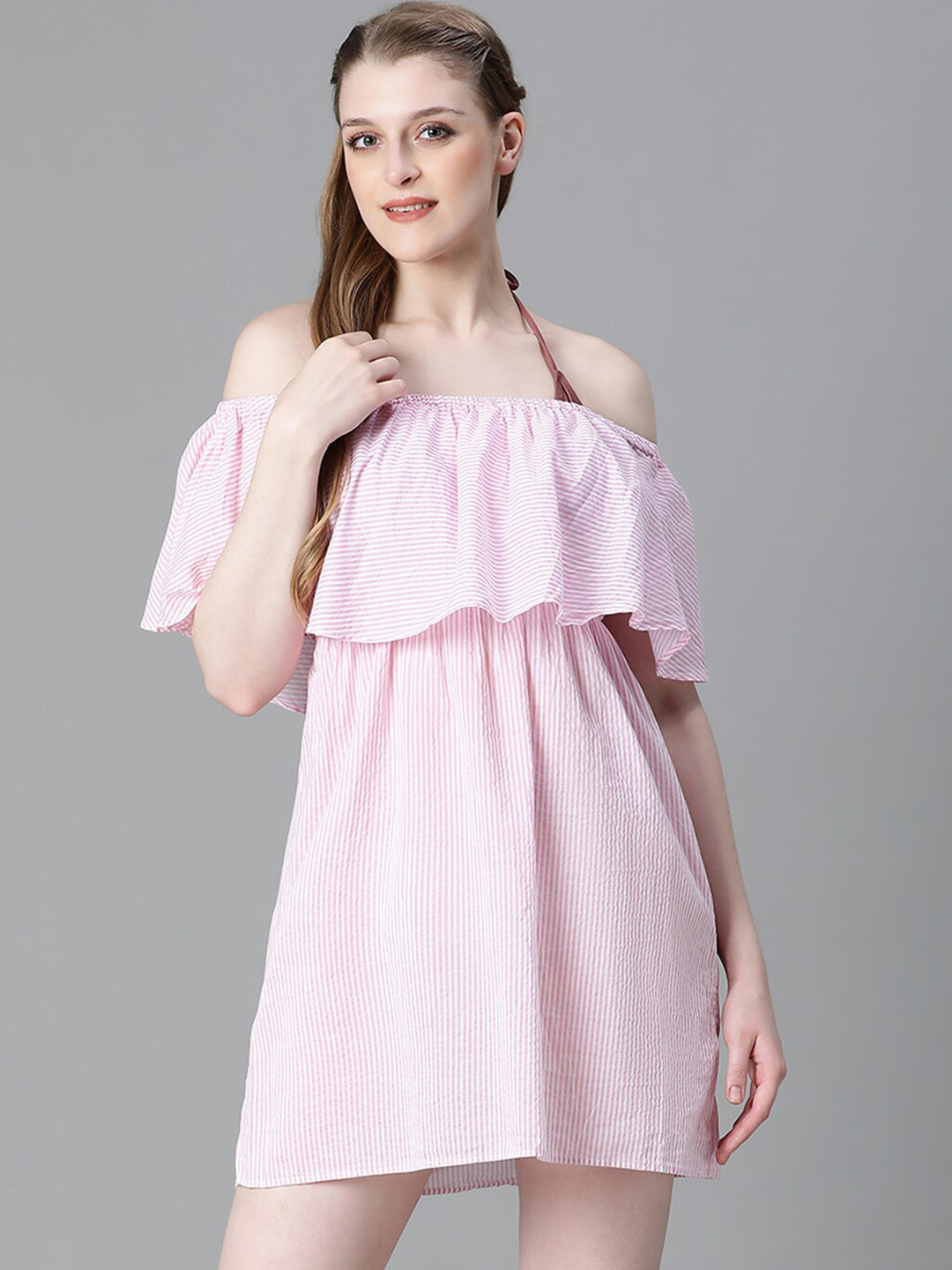 Oxolloxo Striped Off-Shoulder Swimwear Cover up Top