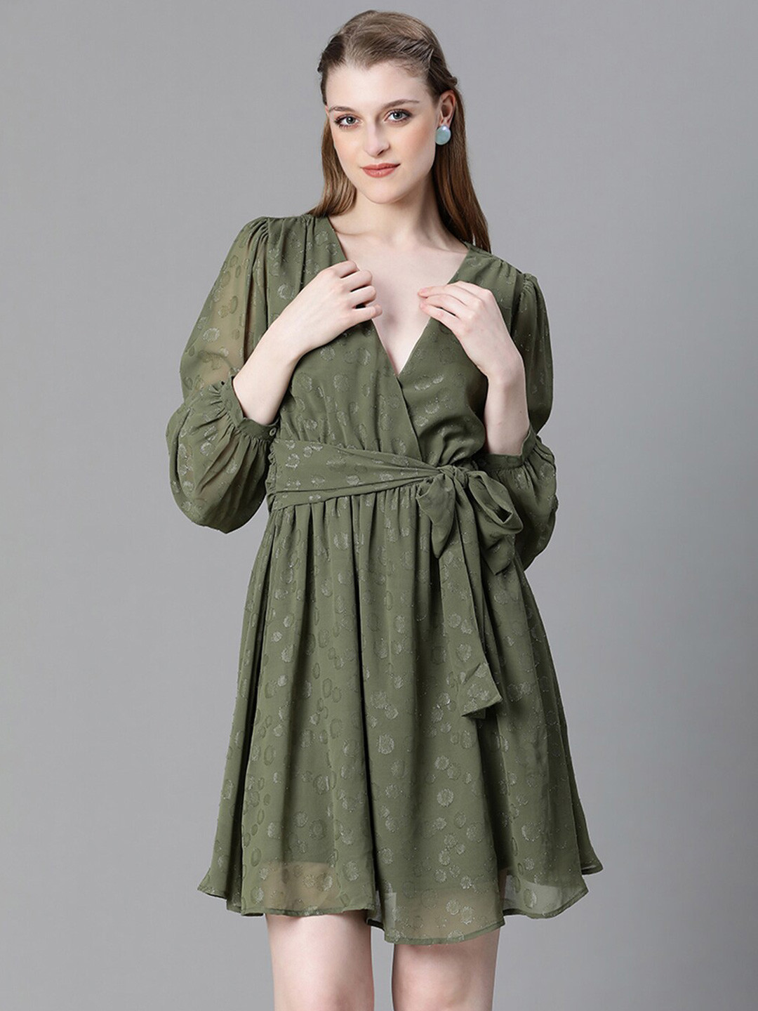 Oxolloxo Self Design Tie Ups Wrap Dress