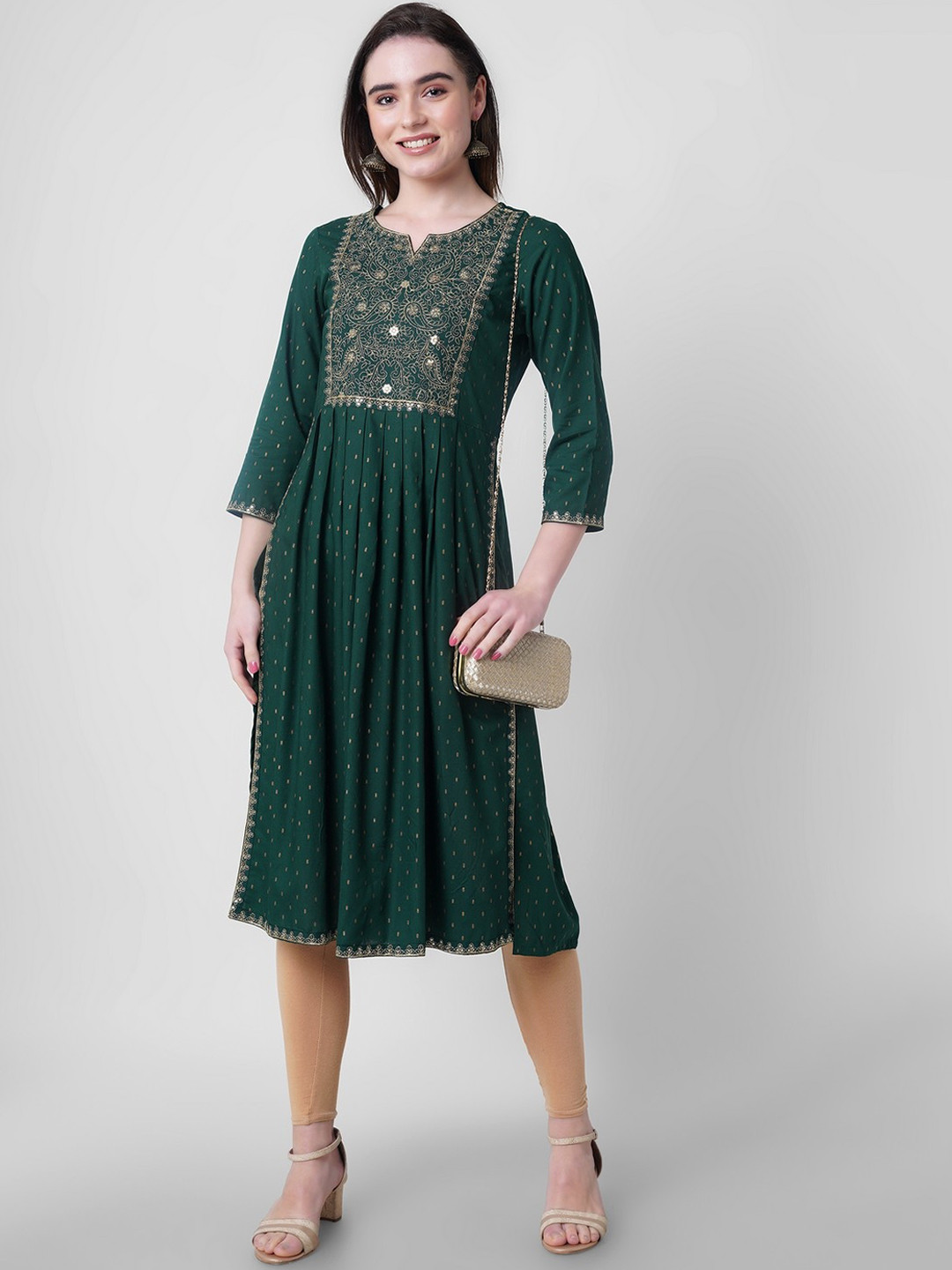 PURVIJA KURTIES Ethnic Motifs Woven Design Thread Work Pleated Straight Kurta