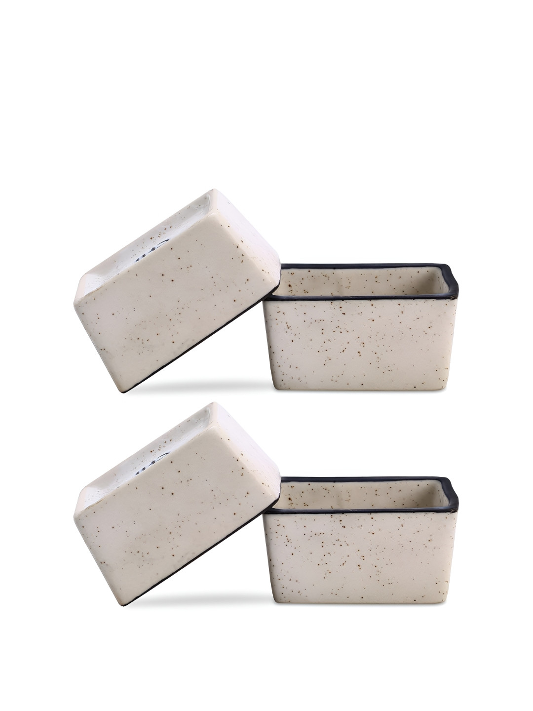 caffeine Black & White 4 Pieces Ceramic Microwave Safe Matte Dip and Sauce