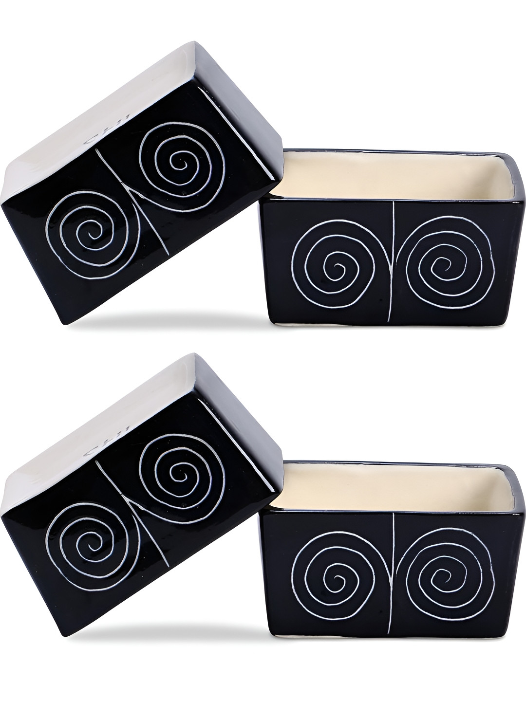 caffeine Black 4 Pieces Ceramic Microwave Safe Dip and Sauce