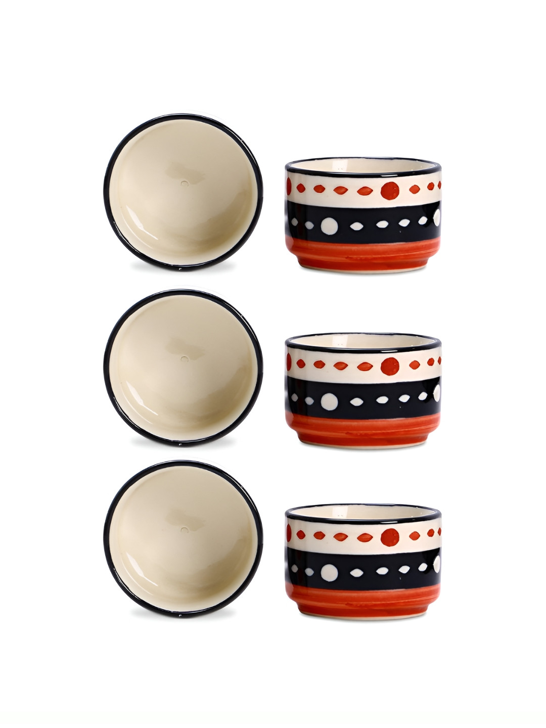caffeine Orange & Black 6 Pieces Ceramic Microwave Safe Dotted Dip and Sauce