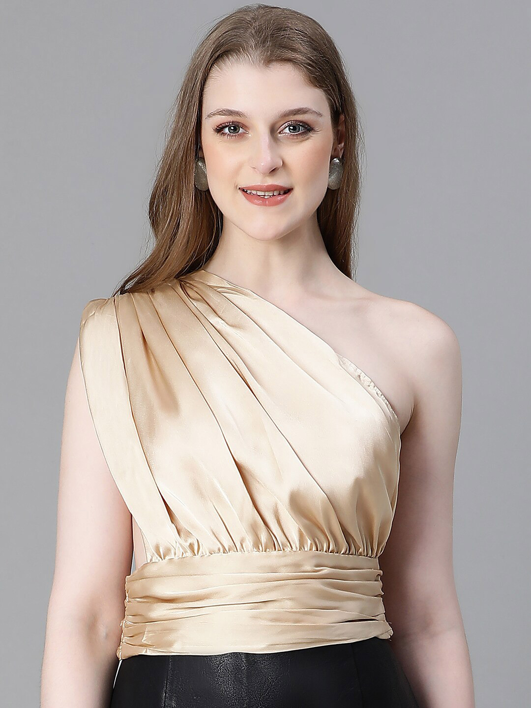 Oxolloxo One Shoulder Pleated Detail Cropped Top