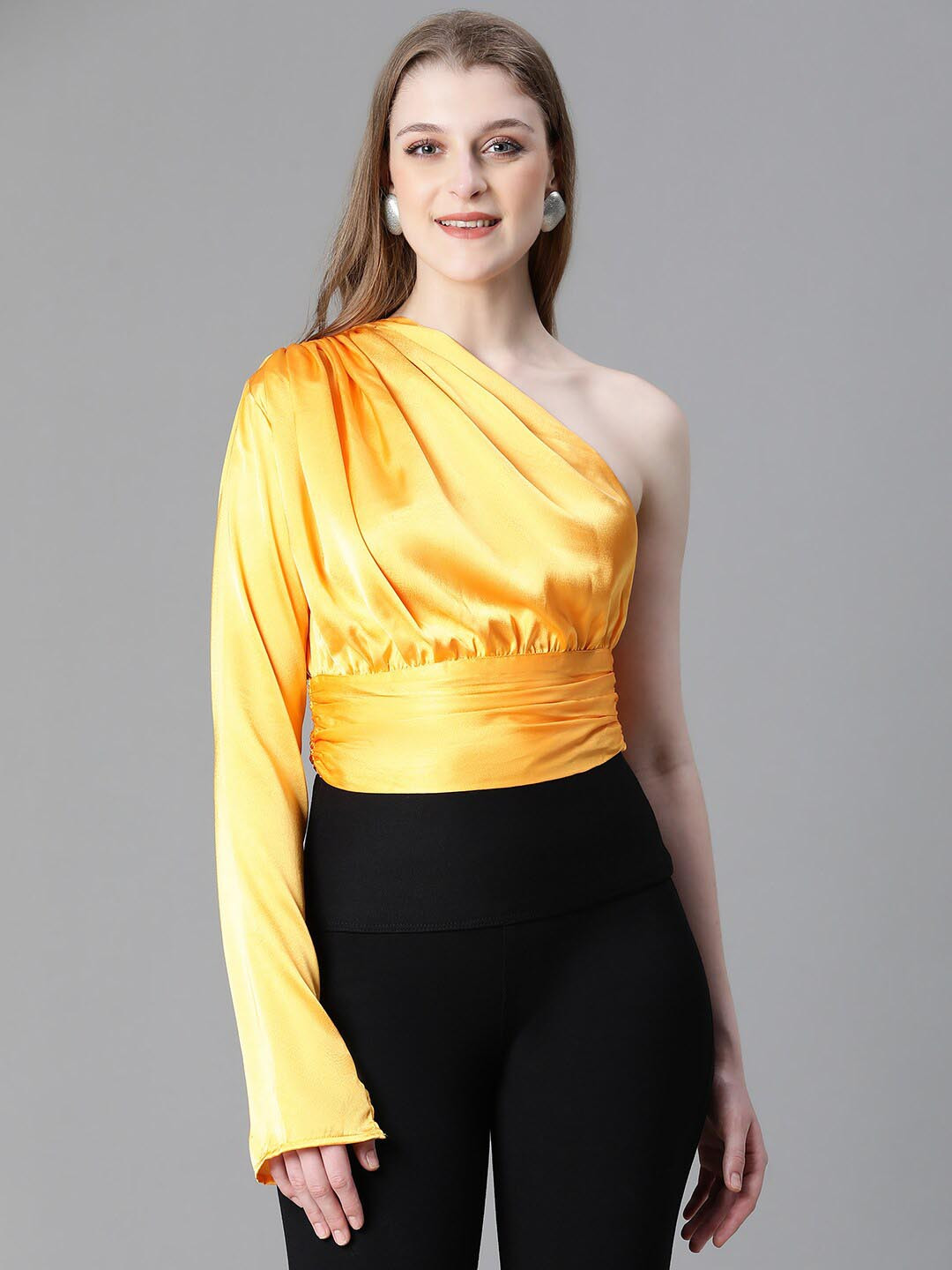 Oxolloxo One Shoulder Satin Crop Top