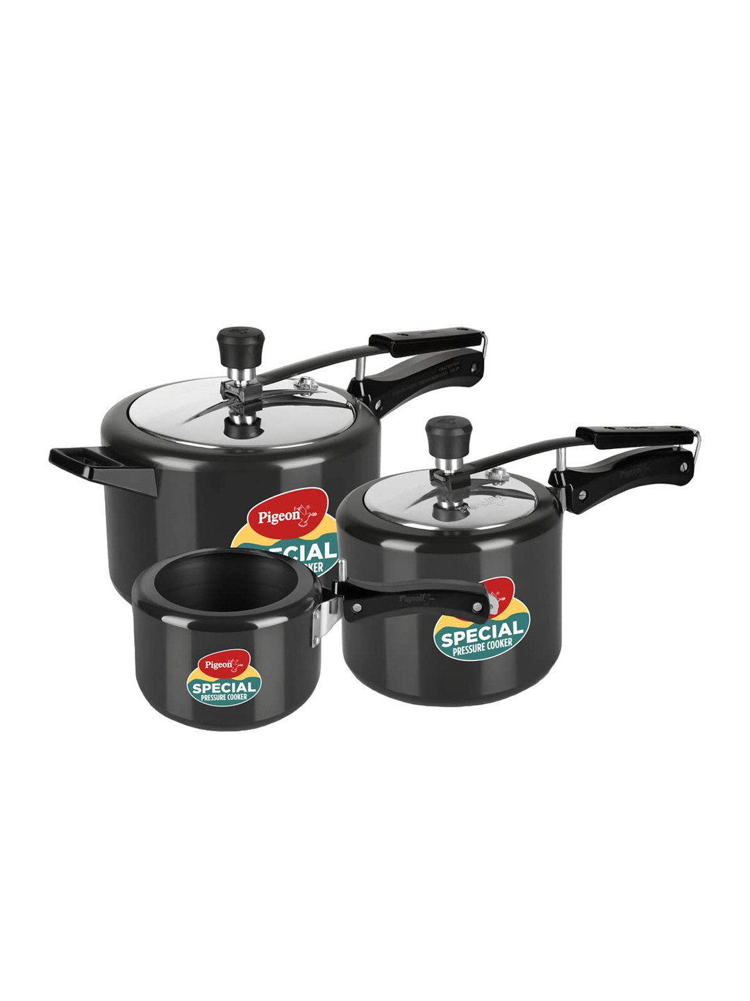 Pigeon Special Black Aluminium Induction Base 3 Inner Lid Hard Anodized Pressure Cooker-