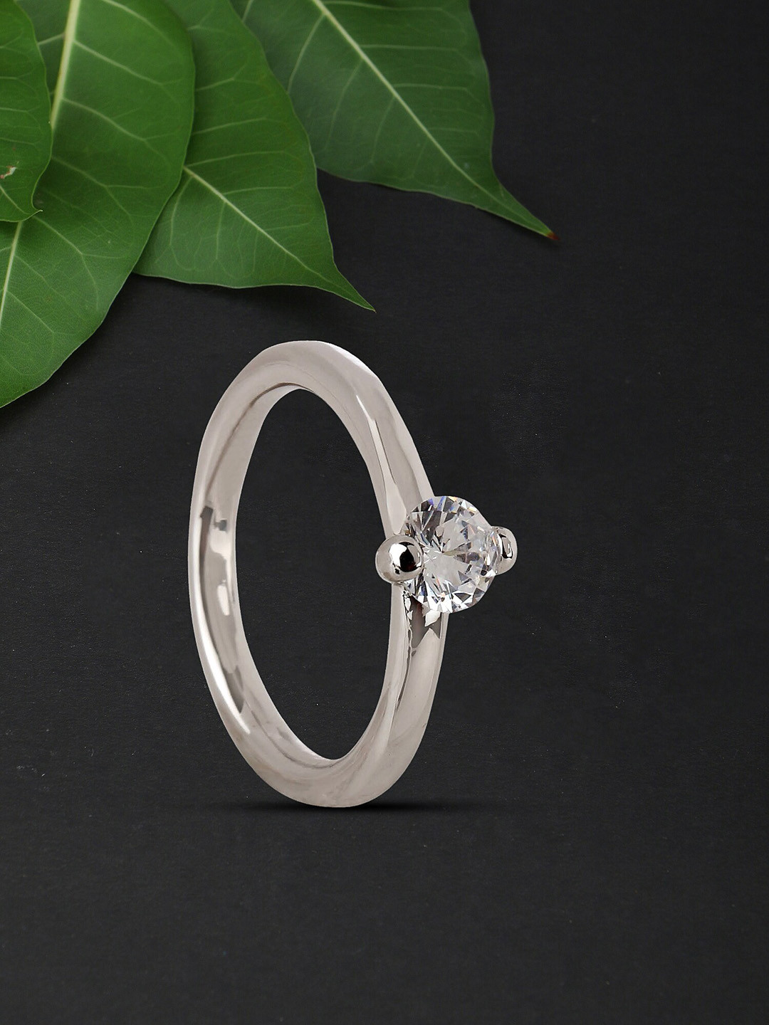 Adwitiya Collection Silver-Plated Stone Studded Finger Ring