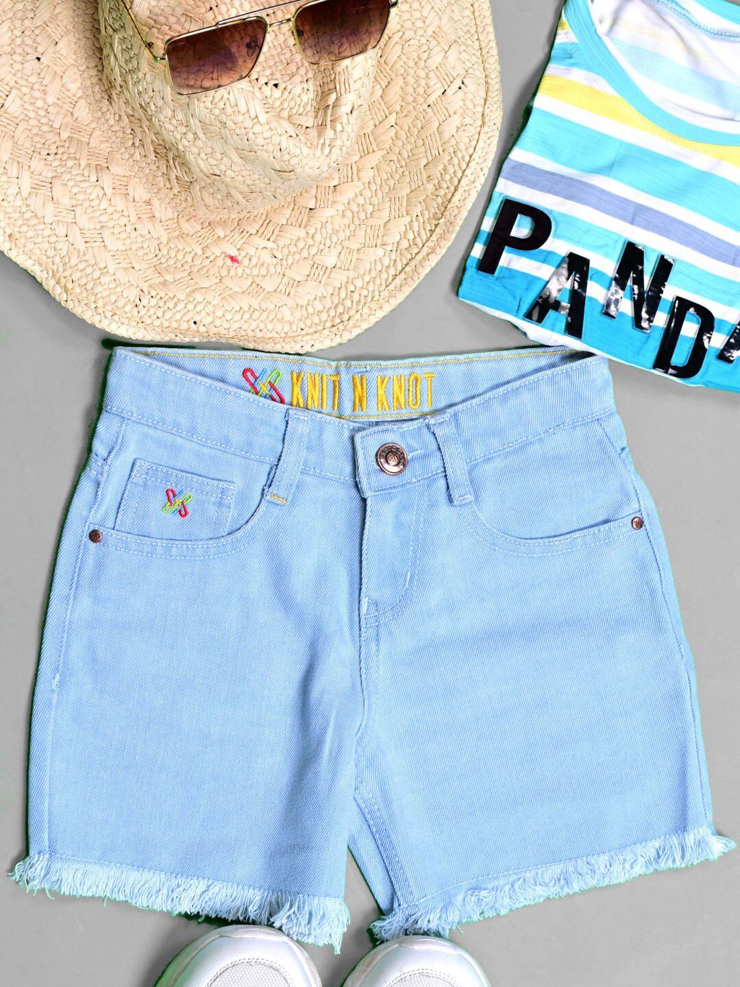 Knit N Knot Girls Mid-Rise Cotton Denim Shorts