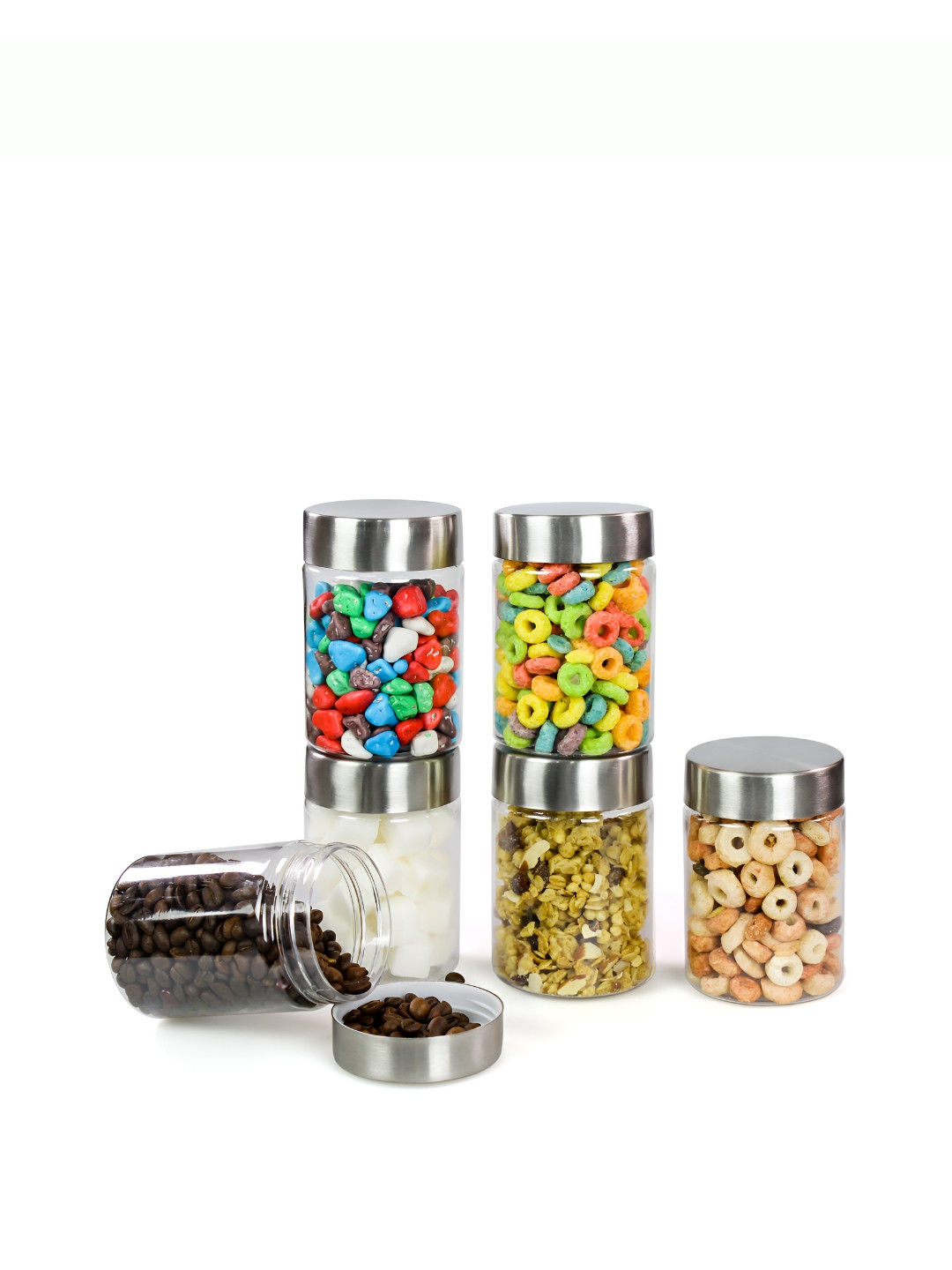 Pearlpet Plus Range White Plastic Dishwasher Safe 6 Piece Screw Top Graduated Container-300ml