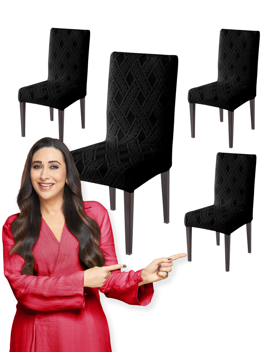 HOKIPO Black 4 Pieces Textured Jacquard 190 GSM Chair Covers