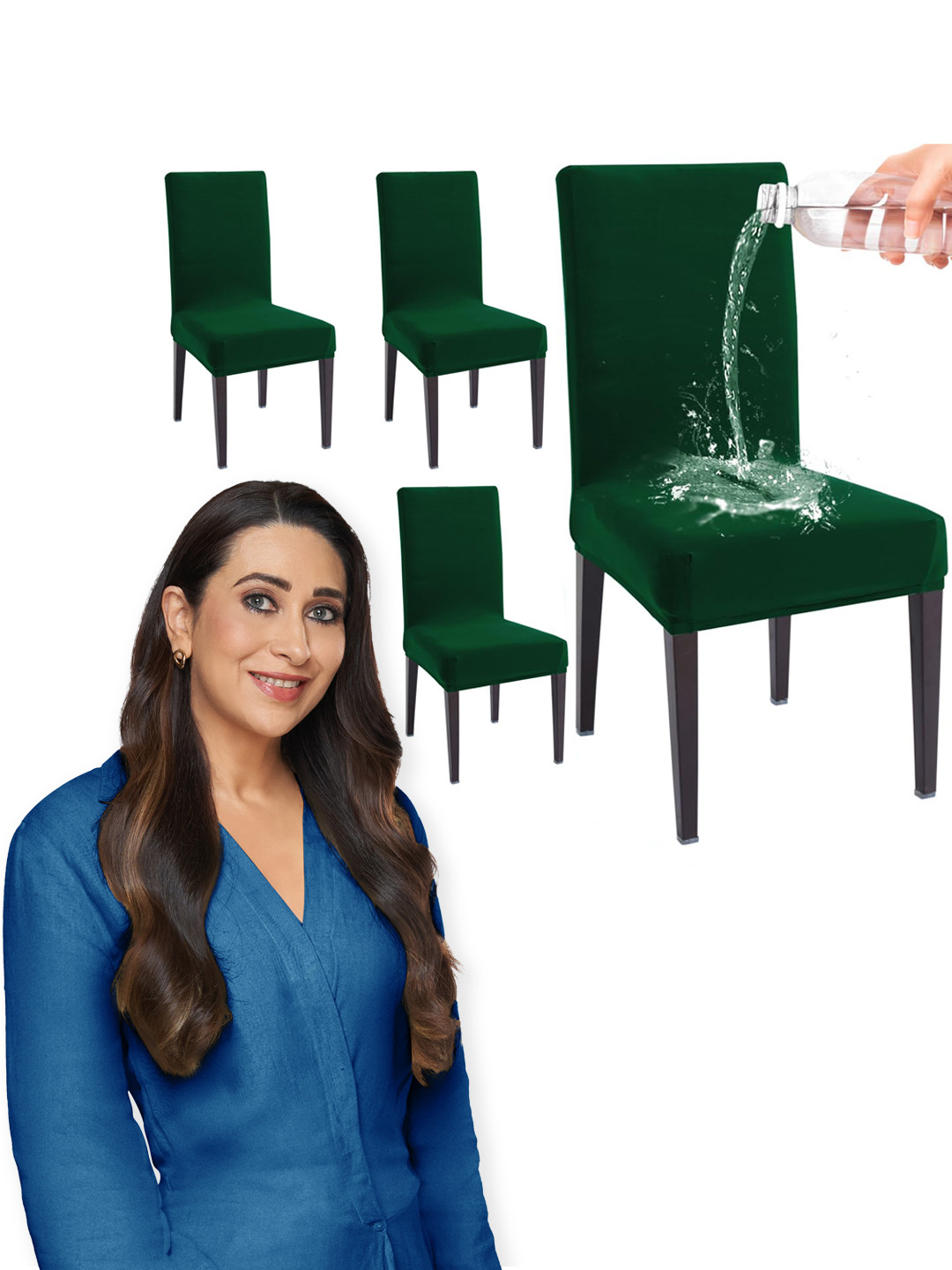 HOKIPO 4 Pcs Green Water Resistant Stretchable Chair Covers