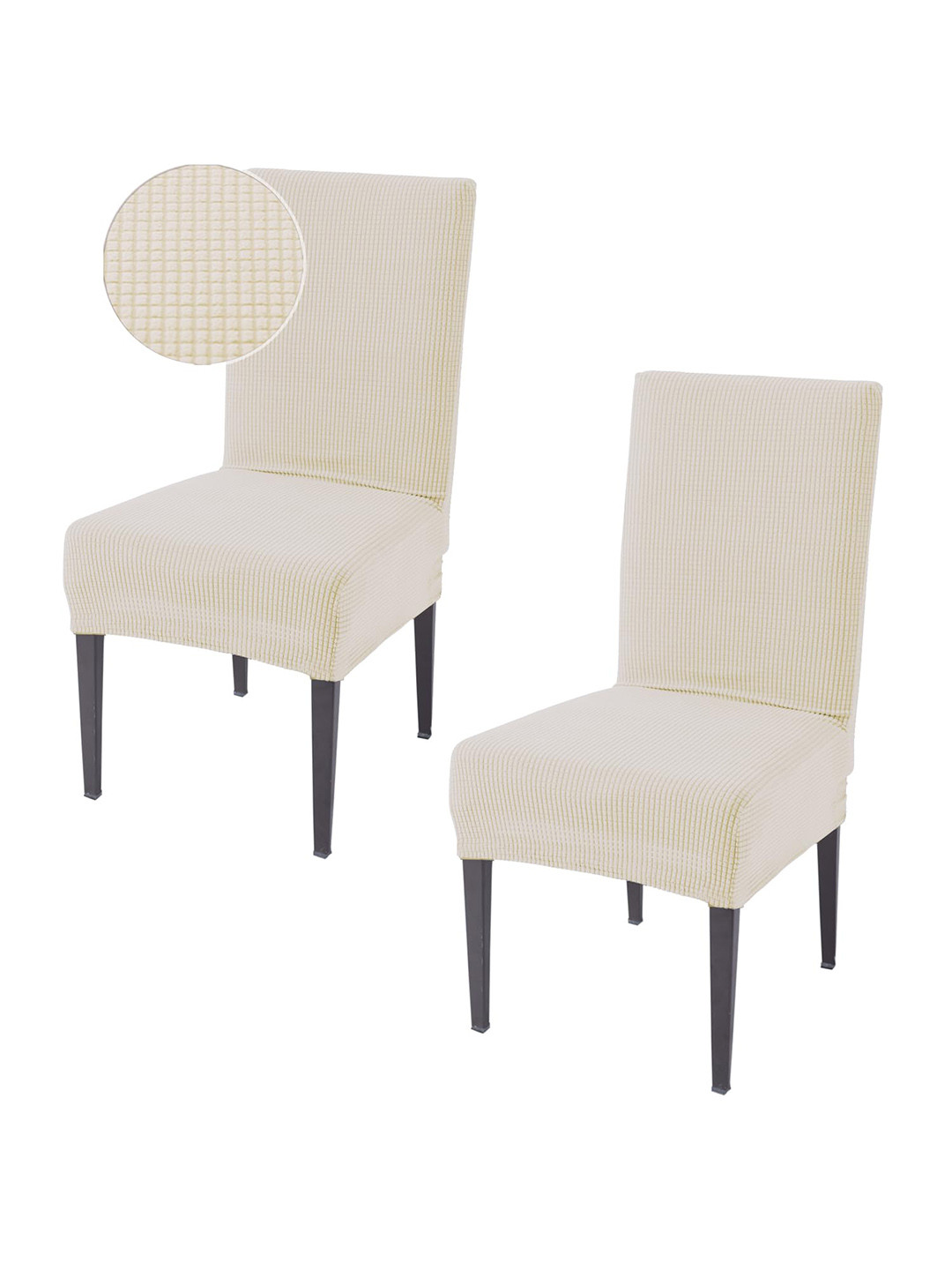 HOKIPO Cream Colored 2 Pieces Textured Jacquard Chair Covers