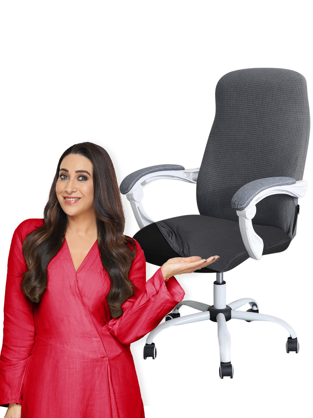 HOKIPO Grey Water-Resistant Stretchable Office Chair Cover